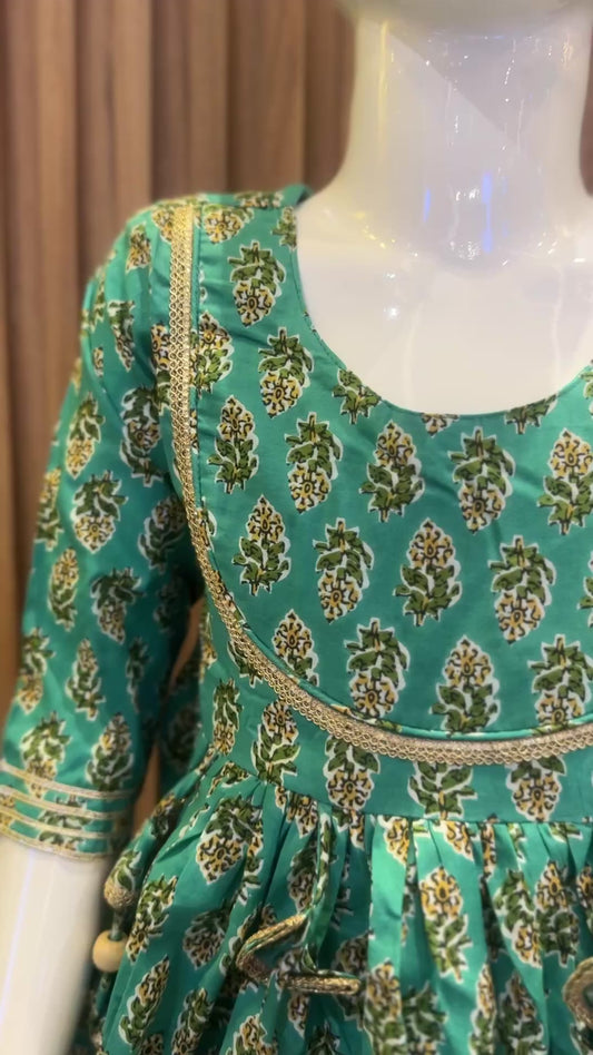Green Floral Kurti with Tulip Pant