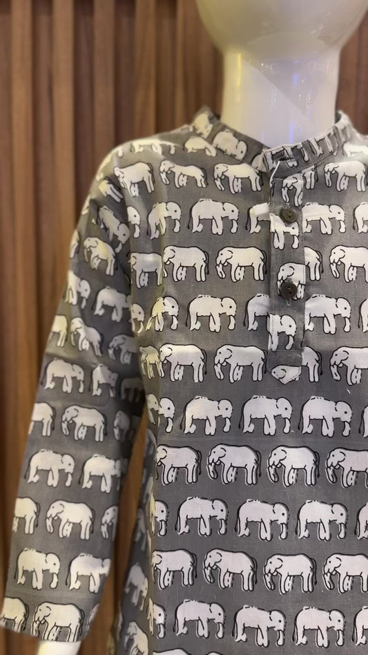 Grey Elephant Printed Kurta