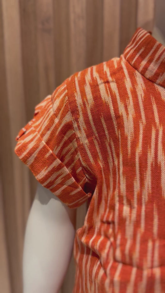 Orange Ikat Short Sleeve Kurta with Dhoti