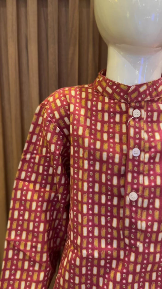 Pink Grid Kurta with Yellow Dhoti