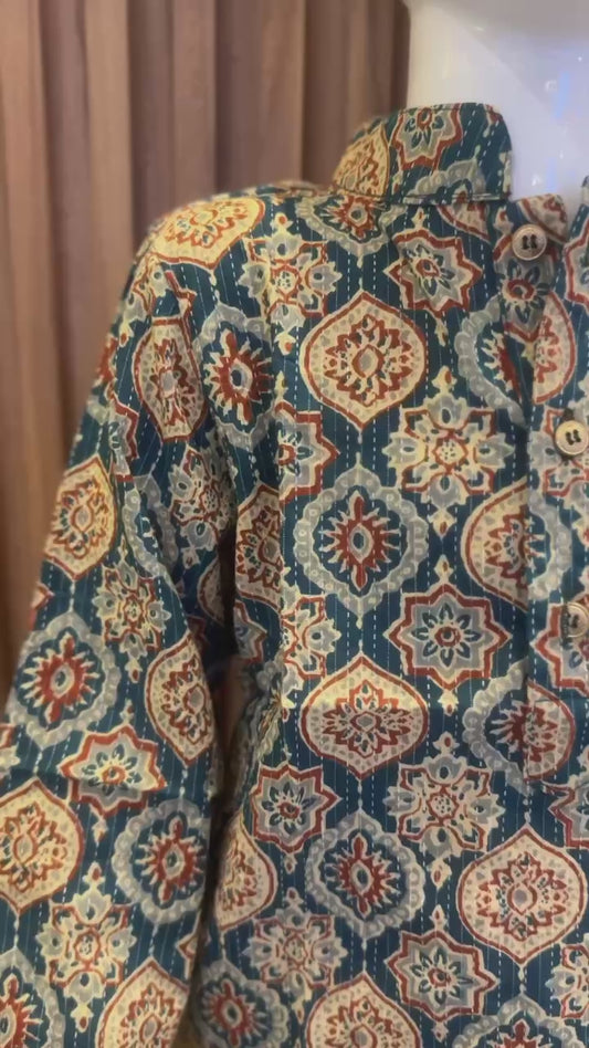 Blue Ajrakh-Style Geometric Kurta Pyjama