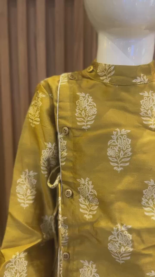 Golden Mustard Yellow Floral Booti Kurta Pyjama