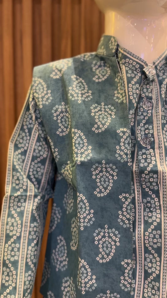 Blue Paisley Kurta Vest Set with Pyjama Pant