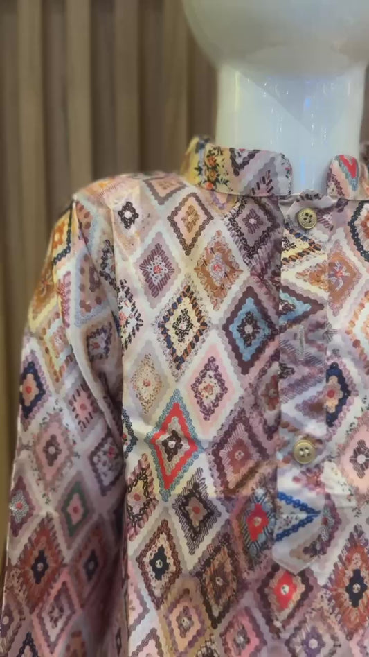 Multicolour Diamond Kurta Pyjama Set