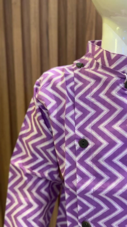 Purple Zig-Zag Side Button Kurta Set