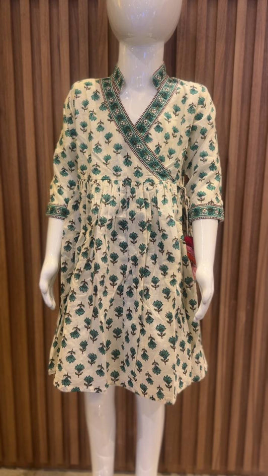 Cream & Blue Angrakha with Tassels