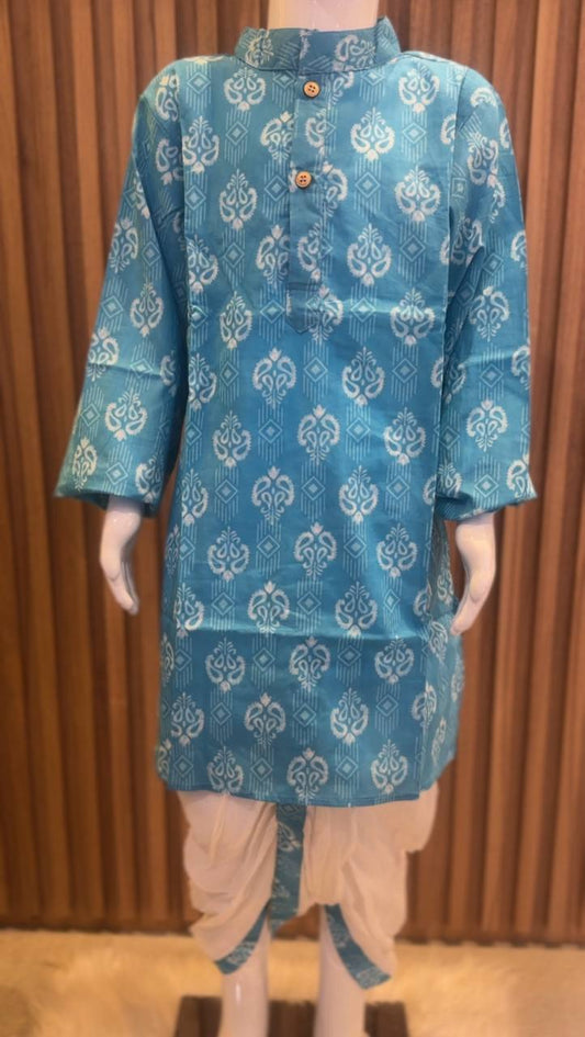 Sky Blue Ikat Print Kurta with Dhoti Set