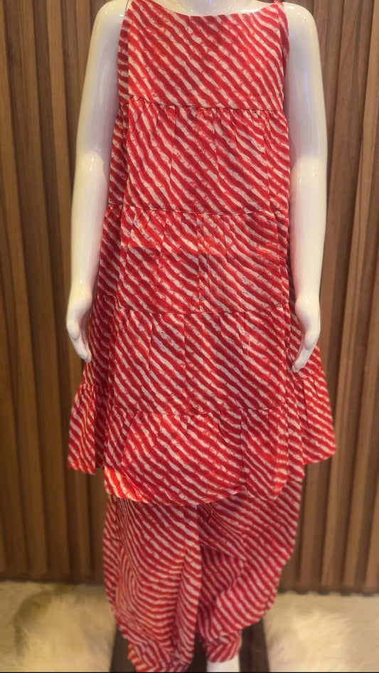 Red Leheriya Kurti with Afghan Pant