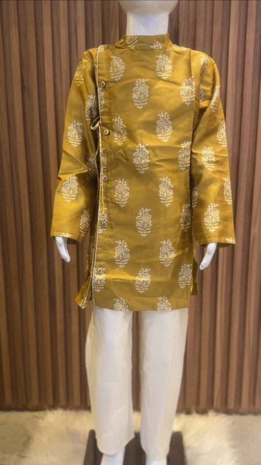 Golden Mustard Yellow Floral Booti Kurta Pyjama