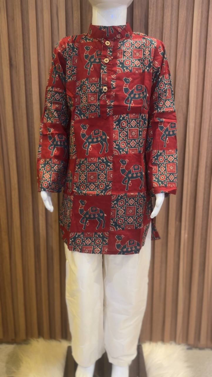 Red Camel Print Kurta Pyjama