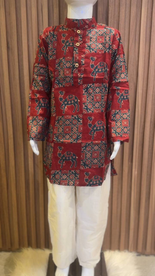 Red Camel Print Kurta Pyjama