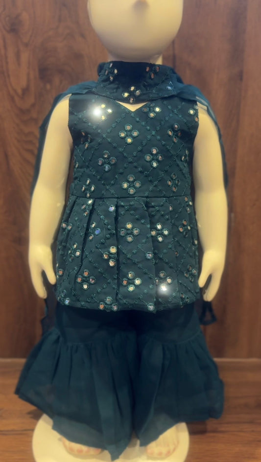 Teal Mirror Kurti Set