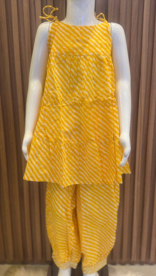 Yellow Leheriya Kurti with Afghan Pant