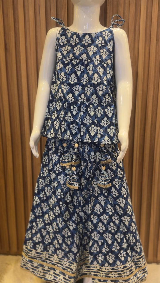 Blue White Motif Spaghetti Top and Sharara Pant