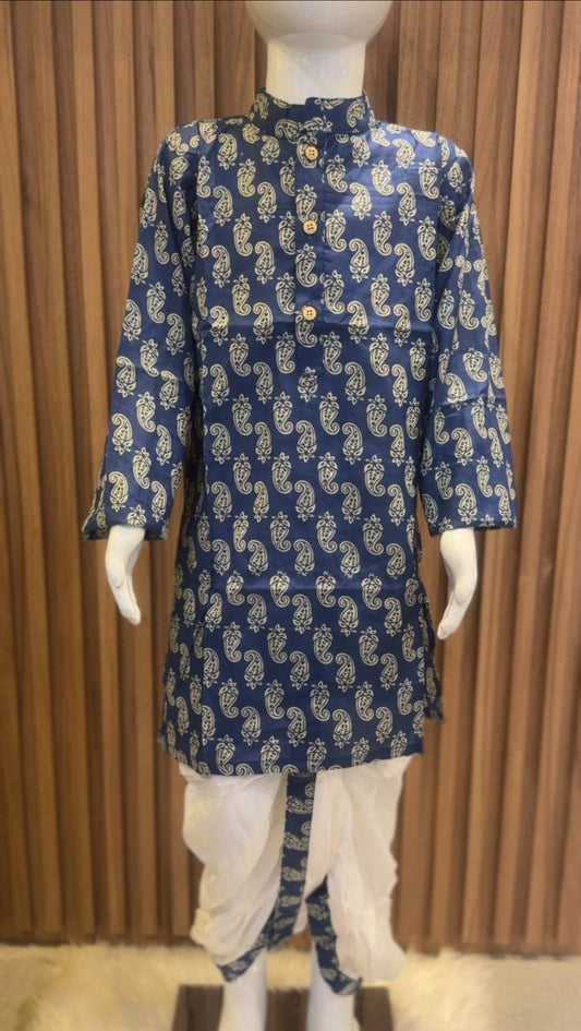 Blue Paisley Print Kurta with Dhoti Set