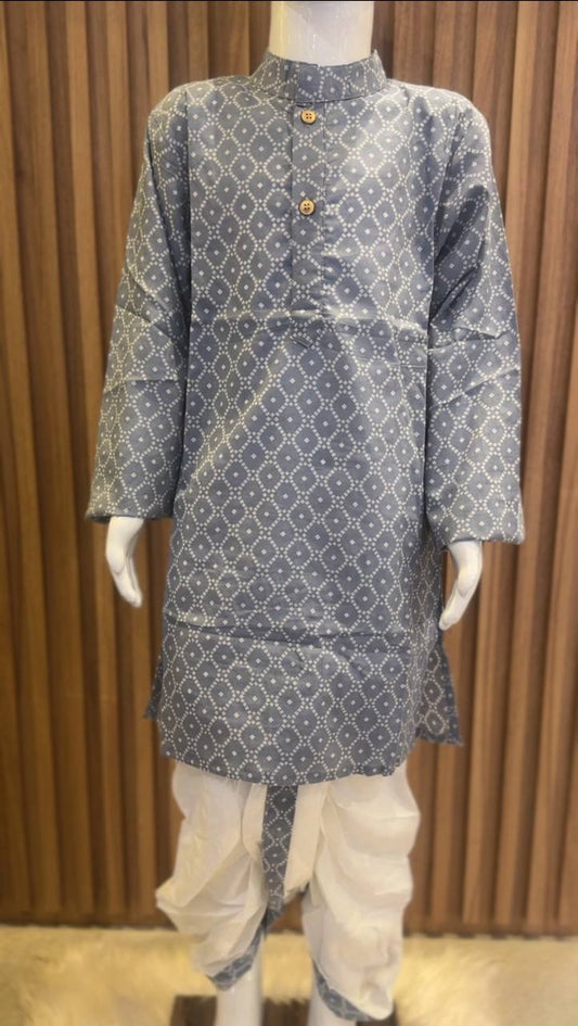 Grey Diamond Print Kurta with Dhoti Set