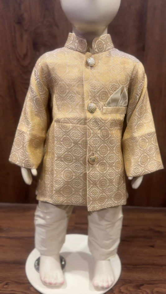 Champagne & Gold Brocade Jacket and Kurta Set