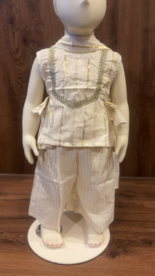 White & Gold Stripe Kurti Set