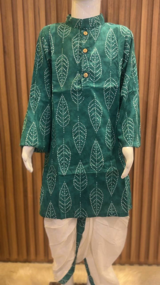Teal Bandhani Leaf Print Kurta with Dhoti Set