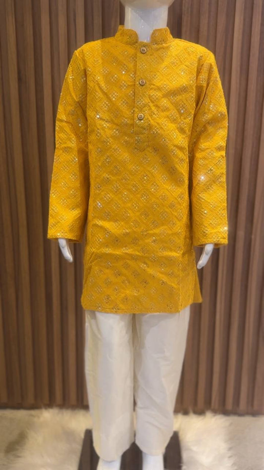 Mustard Yellow Paisley Print Kurta with Dhoti Set