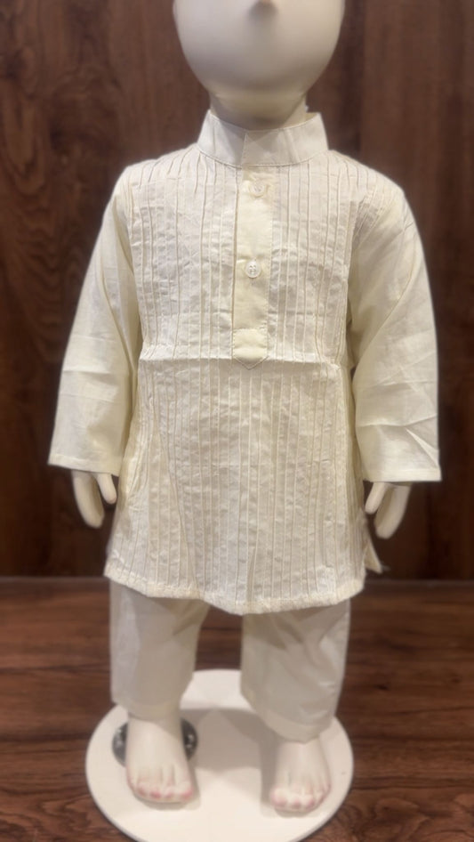Cream Pintuck Kurta Set