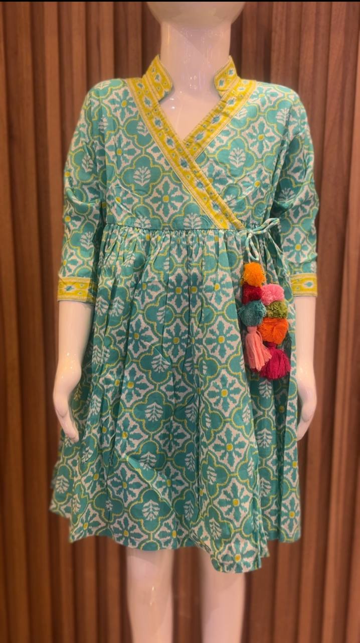 Aqua Yellow Angrakha with Tassels