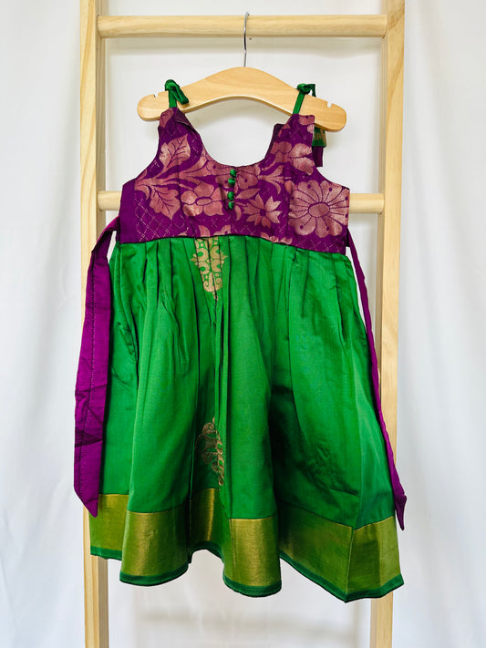 Green with purple silk pavadai dress