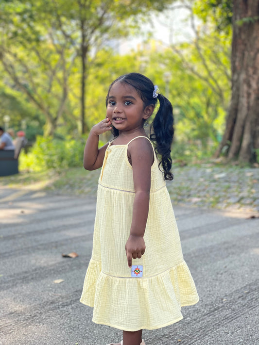 Pastel Yellow Spaghetti Linen Dress