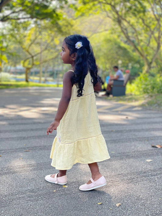 Pastel Yellow Spaghetti Linen Dress