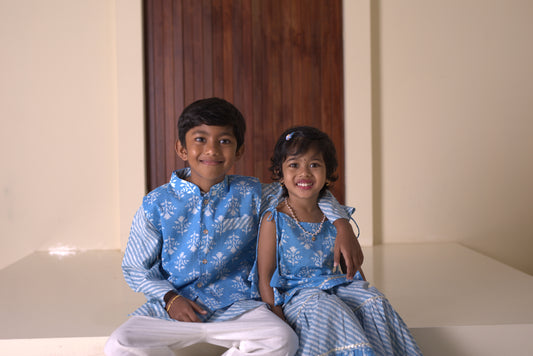 Baby Blue Kurti and Leheriya Printed Sharara